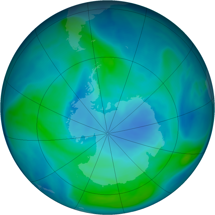 Antarctic ozone map for 30 January 2005